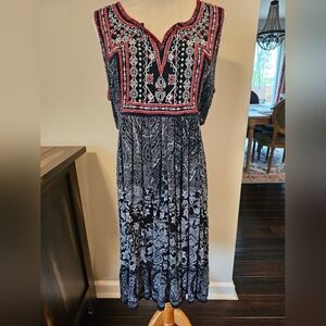 Bila Size Medium Paisley Beaded Bohemian Southwestern Tiered Dress 100% Rayon